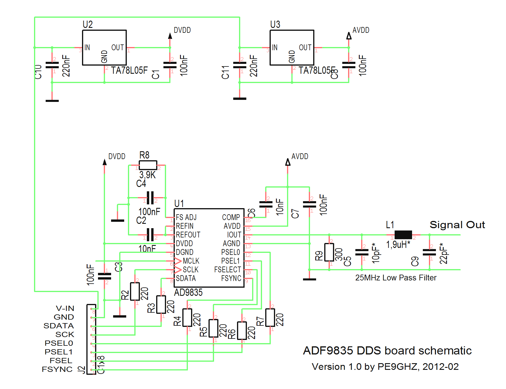 AD9835 DDS board schematic
