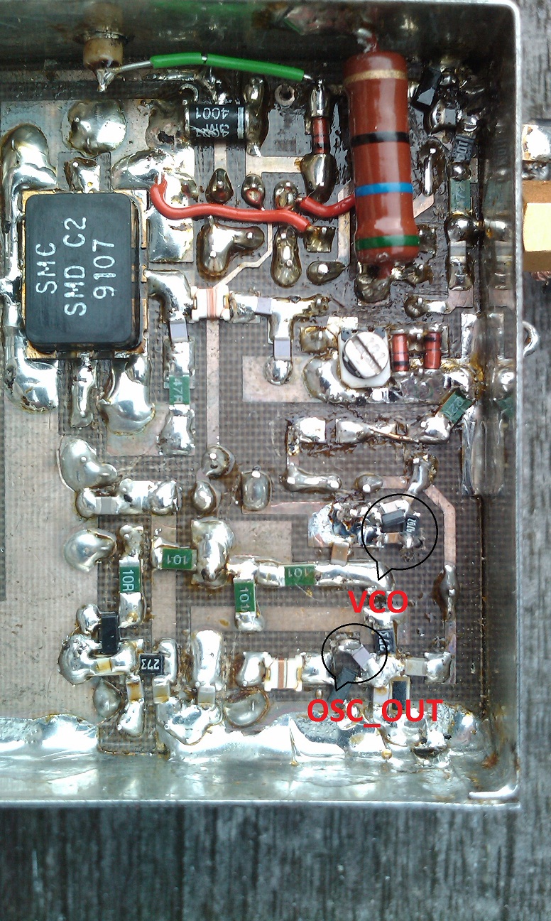 VCO components added to the 96MHz LO circuit of the 23cm tranverter board