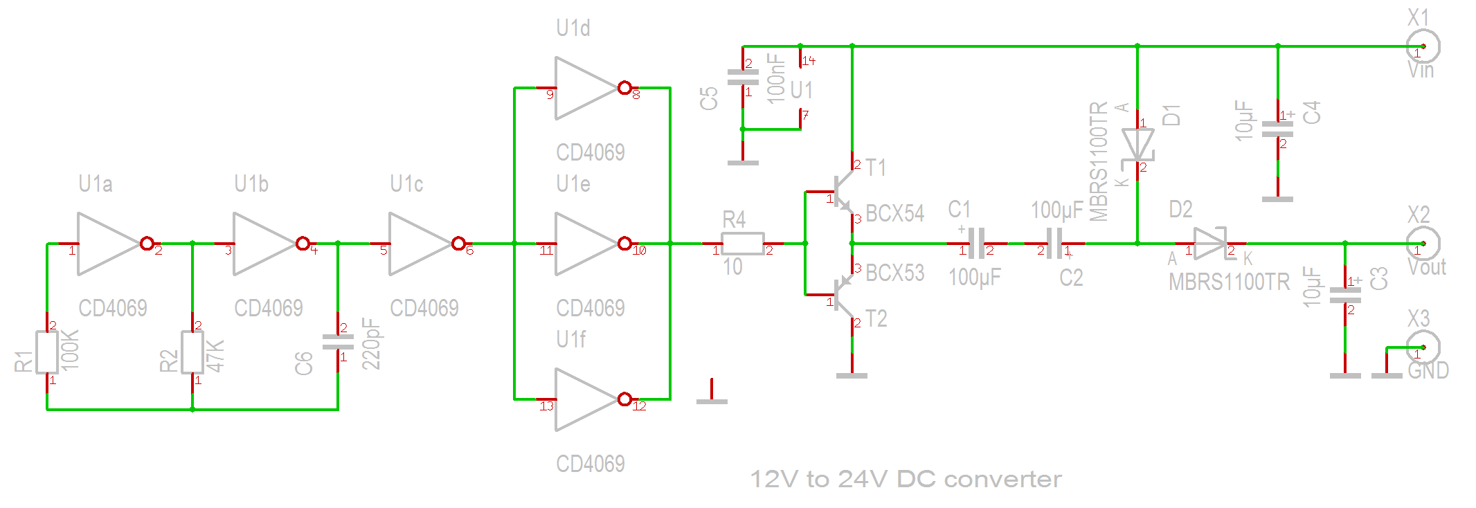 12V to 24V DC/DC converter schematic.