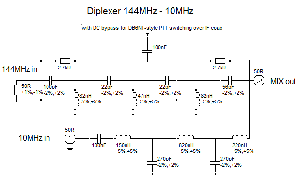 Schematic diagram of 144-10MHz diplexer
